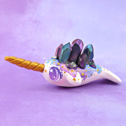 Watercolor Effect Color Shift Crystal Constellation Narwhal Figurine - Polymer Clay Celestial Sea Animals