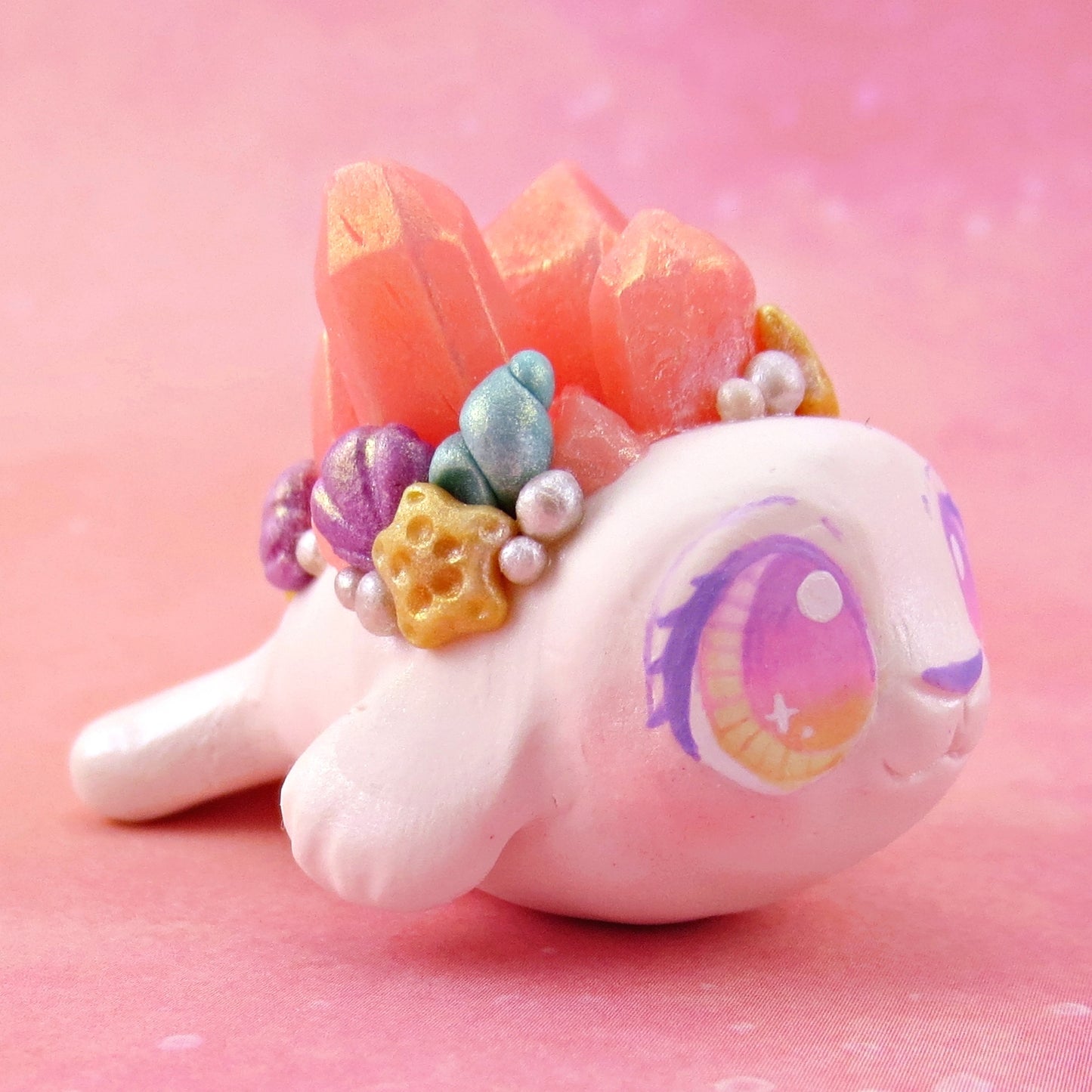 Peachy Crystal Seashell Baby Seal Figurine - Polymer Clay Celestial Sea Animals