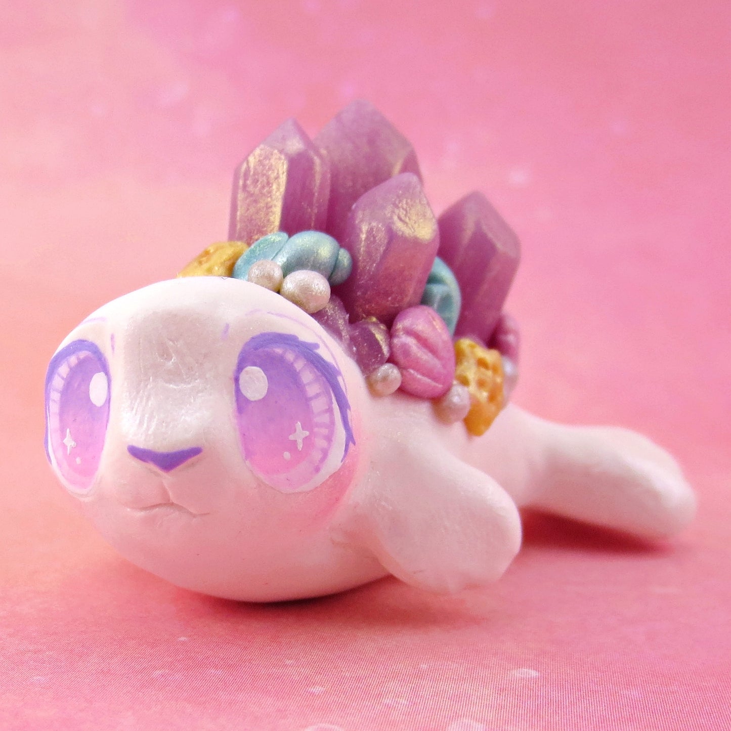 Purple Crystal Seashell Baby Seal Figurine - Polymer Clay Celestial Sea Animals