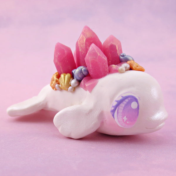 Pink Crystal Seashell Beluga Figurine - Polymer Clay Celestial Sea Animals