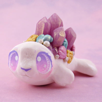 Purple Crystal Seashell Baby Seal Figurine - Polymer Clay Celestial Sea Animals