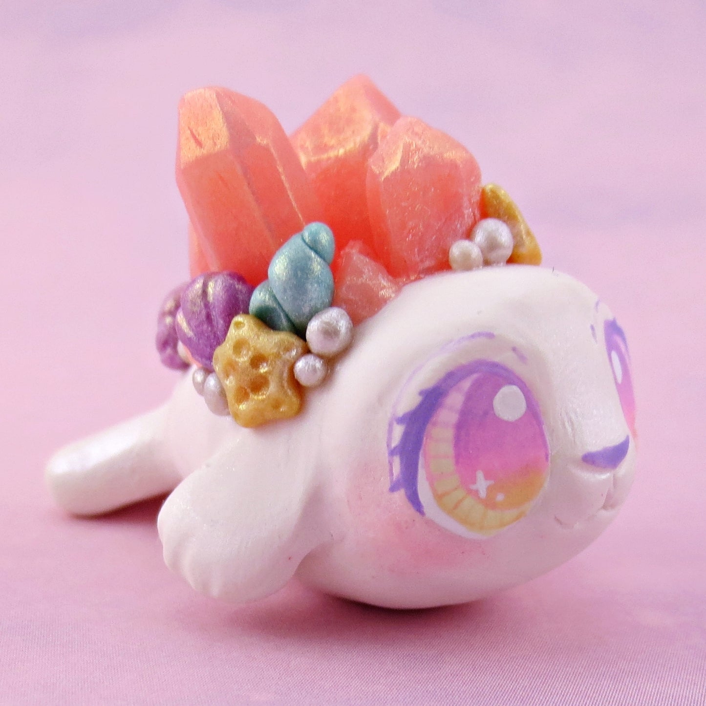 Peachy Crystal Seashell Baby Seal Figurine - Polymer Clay Celestial Sea Animals