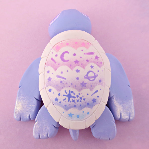 Purple Ombre Cloud Shell Turtle Figurine - Polymer Clay Celestial Sea Animals