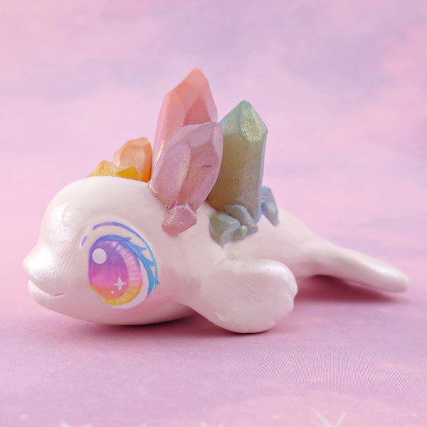 Rainbow Crystal Beluga Figurine - Polymer Clay Celestial Sea Animals