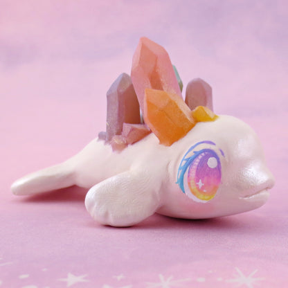 Rainbow Crystal Beluga Figurine - Polymer Clay Celestial Sea Animals