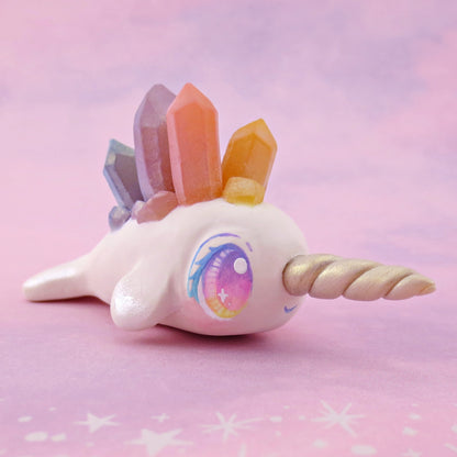 Rainbow Crystal Narwhal Figurine - Polymer Clay Celestial Sea Animals