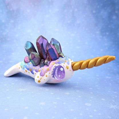 Watercolor Effect Color Shift Crystal Constellation Narwhal Figurine - Polymer Clay Celestial Sea Animals