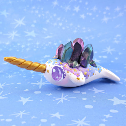 Watercolor Effect Color Shift Crystal Constellation Narwhal Figurine - Polymer Clay Celestial Sea Animals