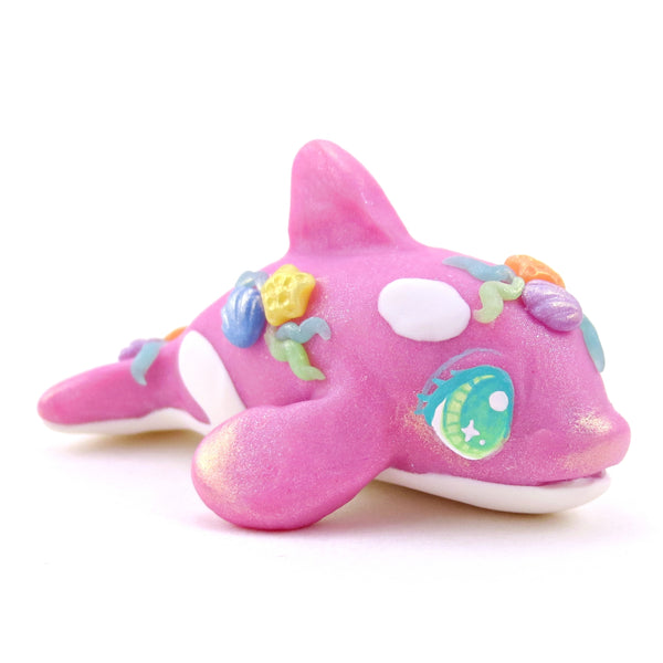 Seashell Pink/Purple Orca Figurine - Polymer Clay Ocean Collection