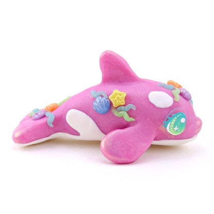 Seashell Pink/Purple Orca Figurine - Polymer Clay Ocean Collection