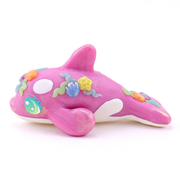 Seashell Pink/Purple Orca Figurine - Polymer Clay Ocean Collection