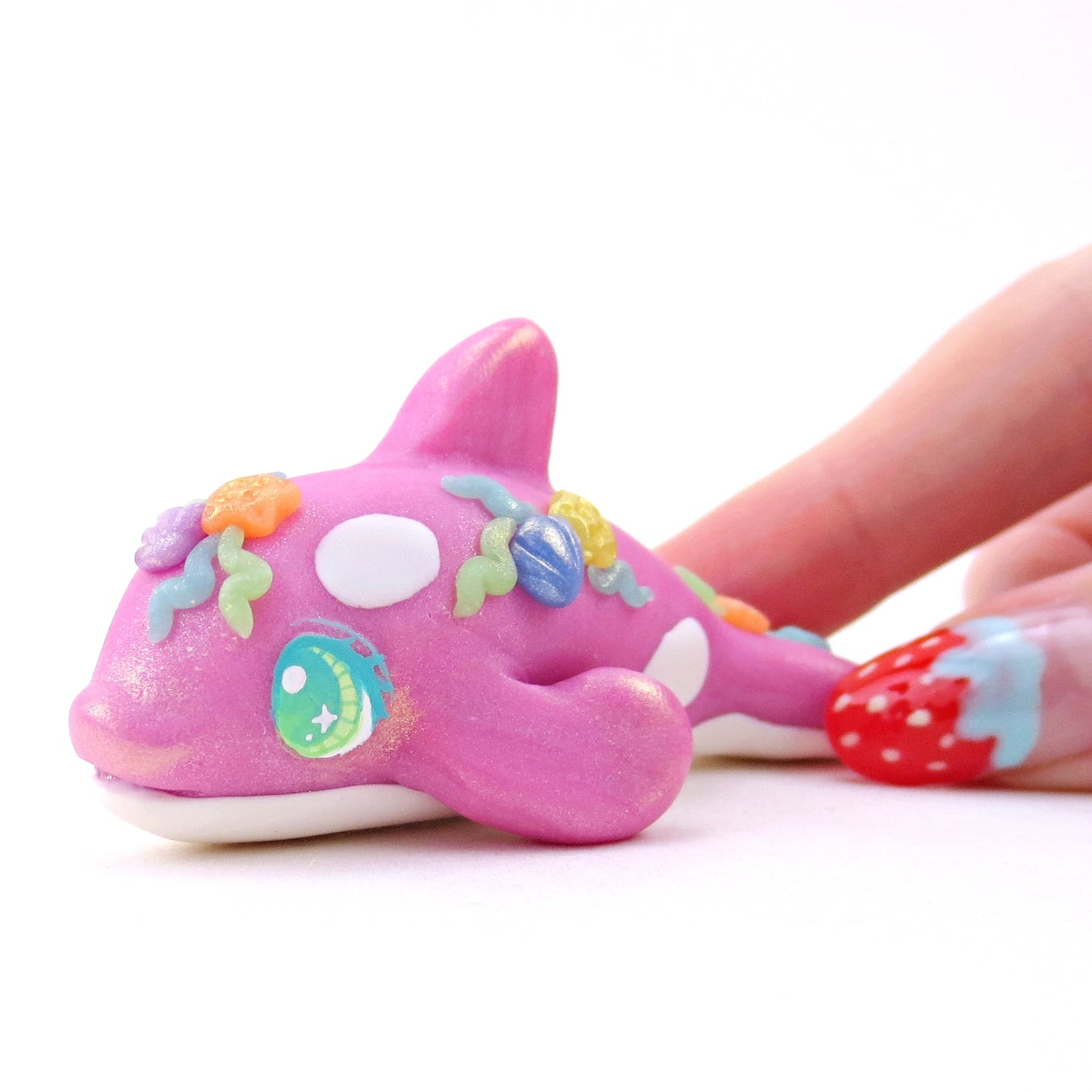 Seashell Pink/Purple Orca Figurine - Polymer Clay Ocean Collection