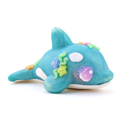 Seashell Blue/Green Orca Figurine - Polymer Clay Ocean Collection