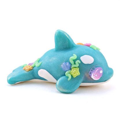 Seashell Blue/Green Orca Figurine - Polymer Clay Ocean Collection