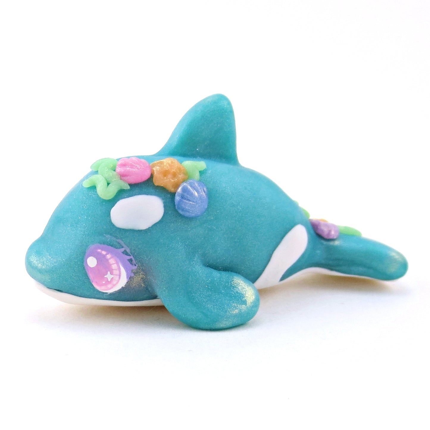 Seashell Blue/Green Orca Figurine - Polymer Clay Ocean Collection