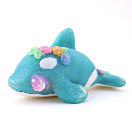 Seashell Blue/Green Orca Figurine - Polymer Clay Ocean Collection