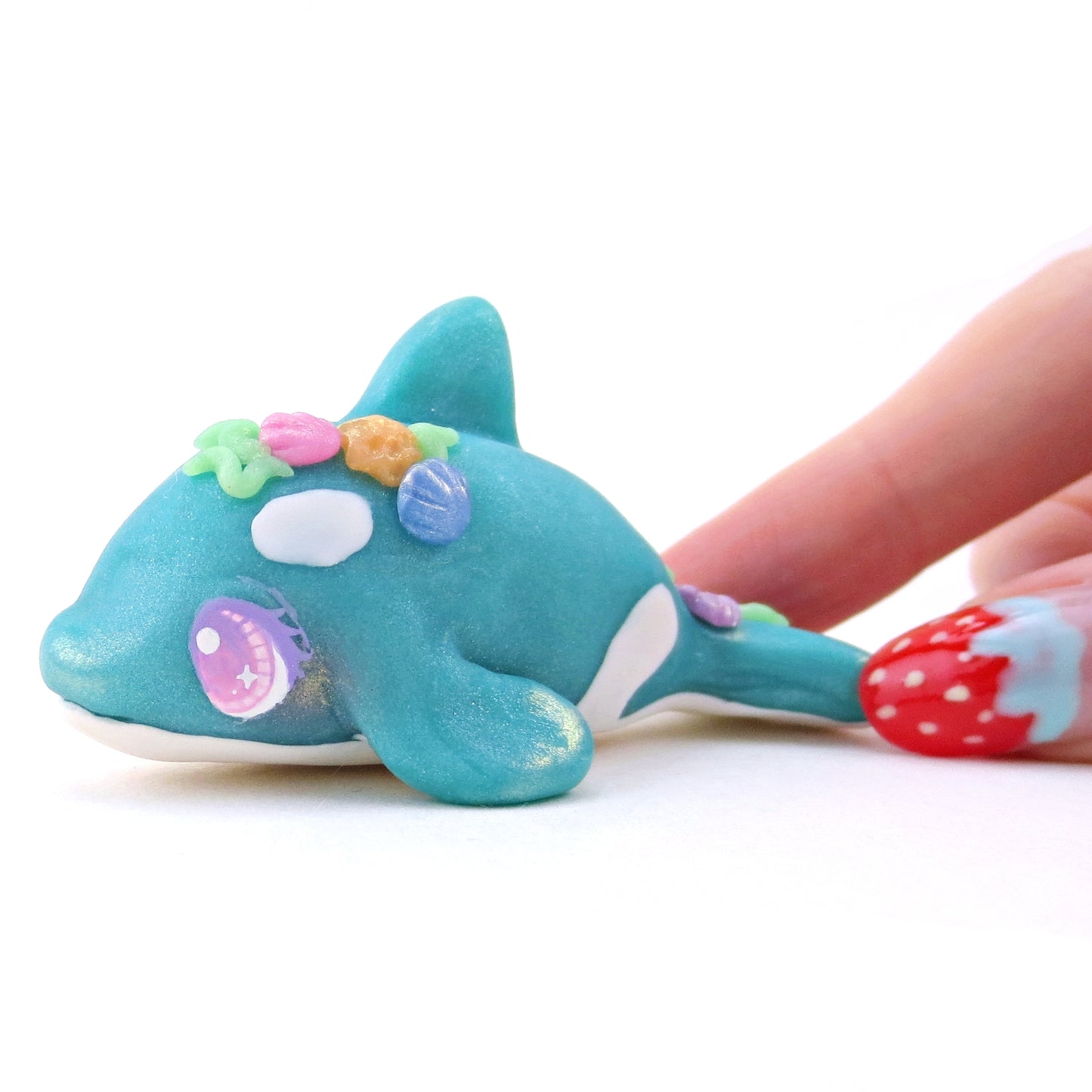 Seashell Blue/Green Orca Figurine - Polymer Clay Ocean Collection