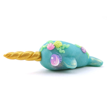 Seashell Blue/Green Narwhal Figurine - Polymer Clay Ocean Collection