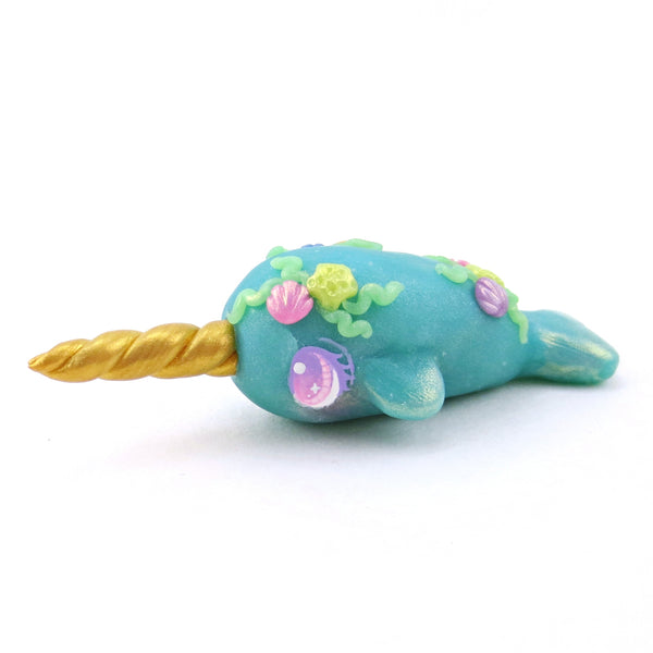 Seashell Blue/Green Narwhal Figurine - Polymer Clay Ocean Collection