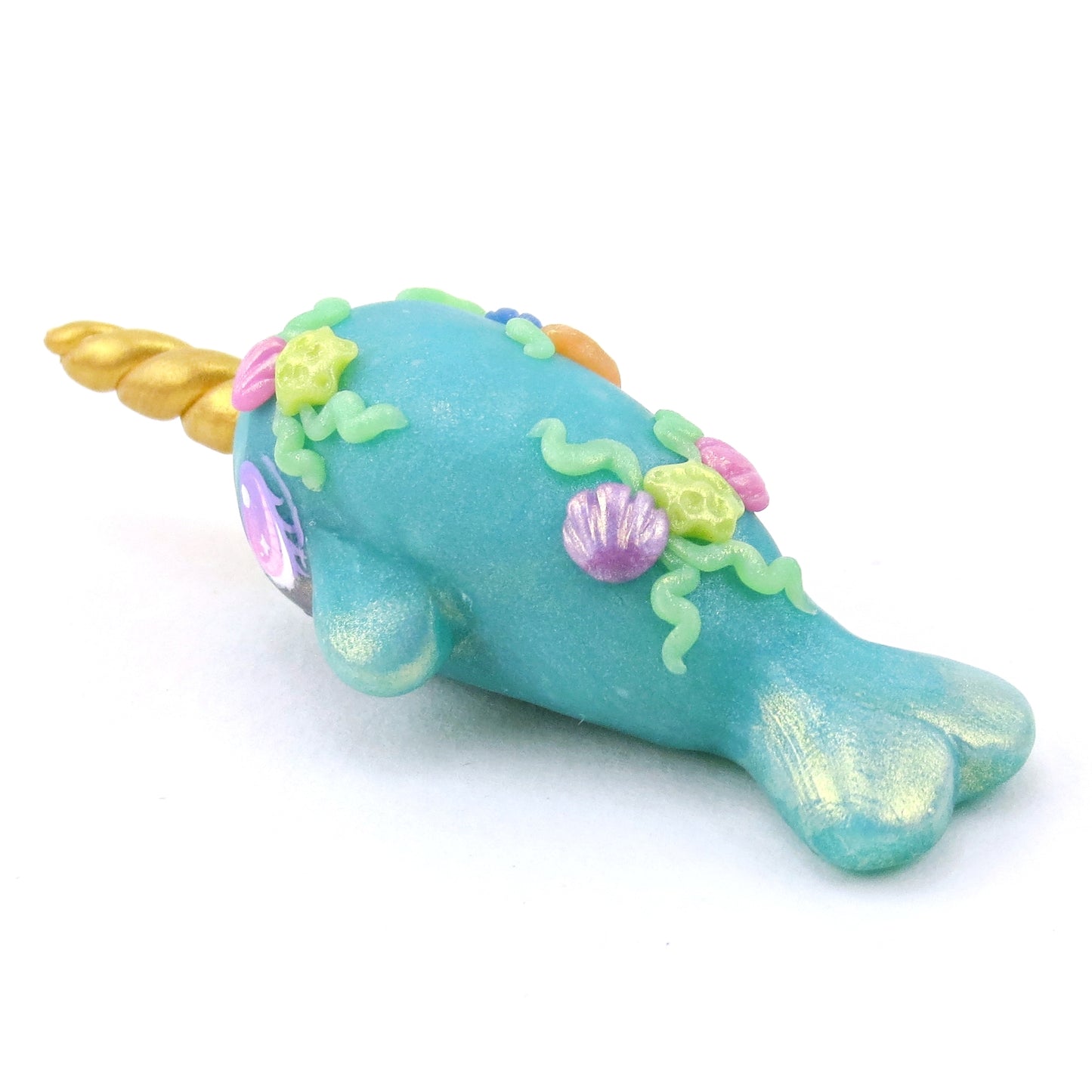 Seashell Blue/Green Narwhal Figurine - Polymer Clay Ocean Collection