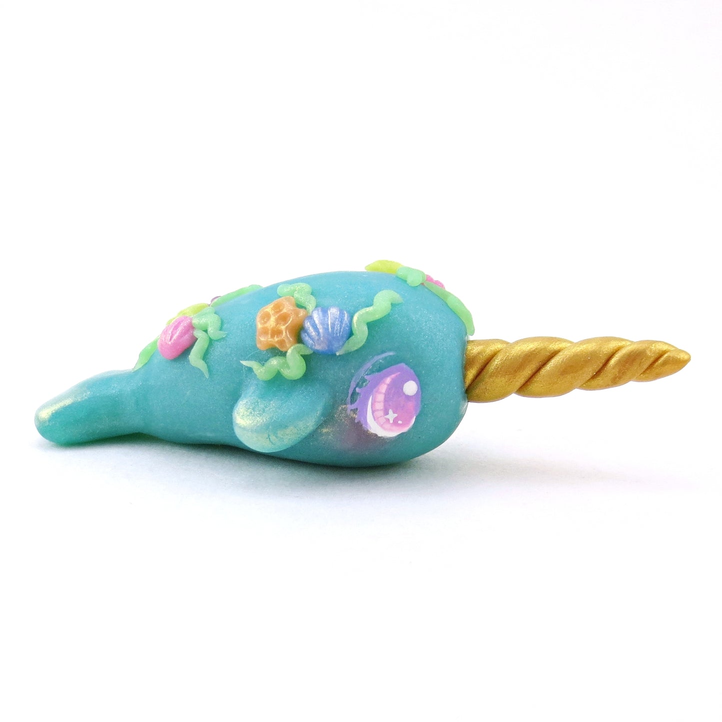 Seashell Blue/Green Narwhal Figurine - Polymer Clay Ocean Collection