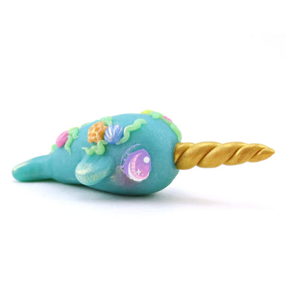 Seashell Blue/Green Narwhal Figurine - Polymer Clay Ocean Collection