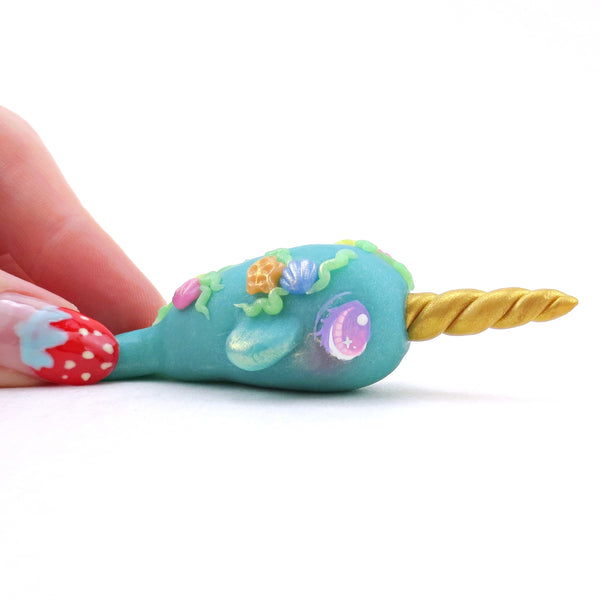 Seashell Blue/Green Narwhal Figurine - Polymer Clay Ocean Collection