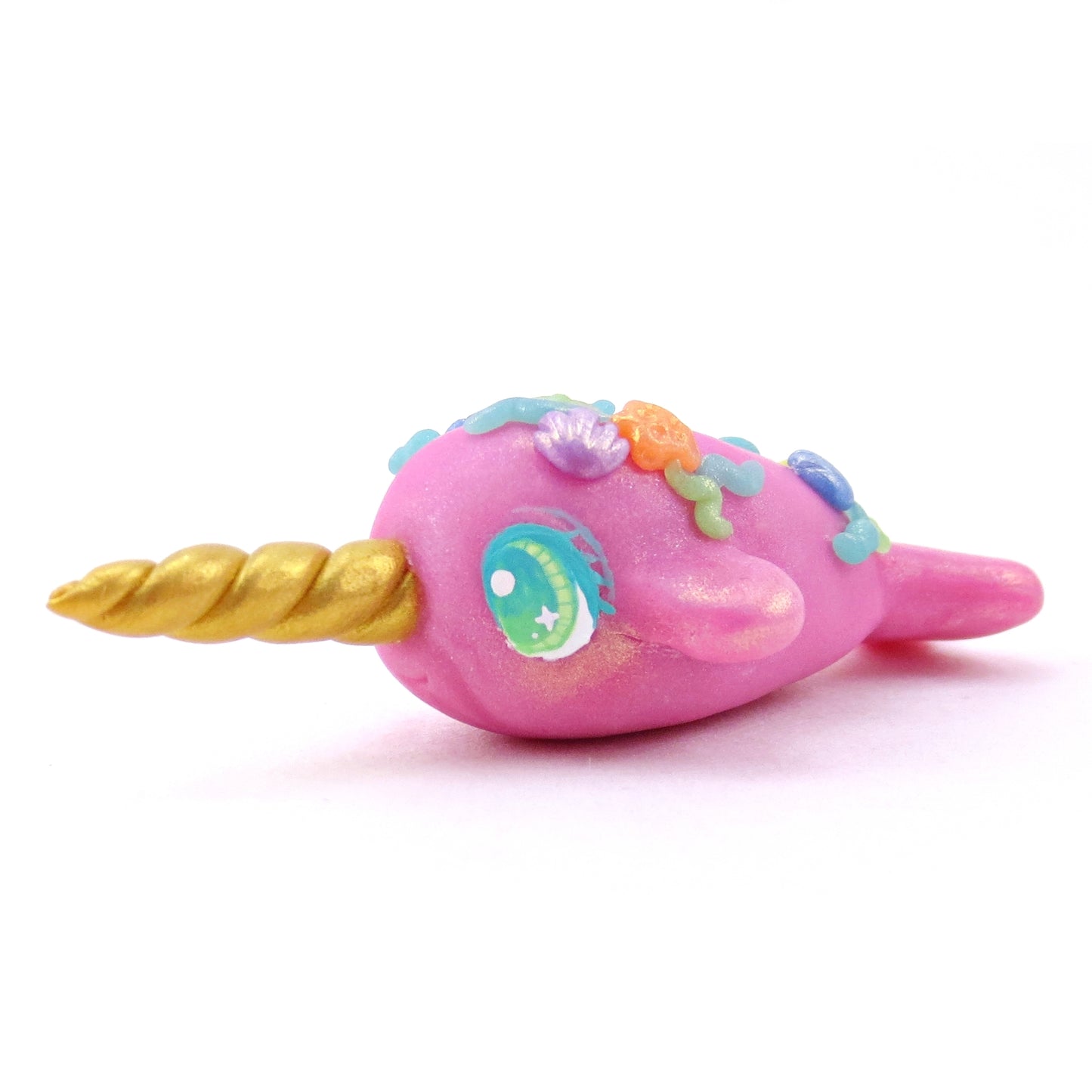 Seashell Pink/Purple Narwhal Figurine - Polymer Clay Ocean Collection