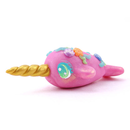 Seashell Pink/Purple Narwhal Figurine - Polymer Clay Ocean Collection