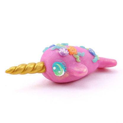 Seashell Pink/Purple Narwhal Figurine - Polymer Clay Ocean Collection