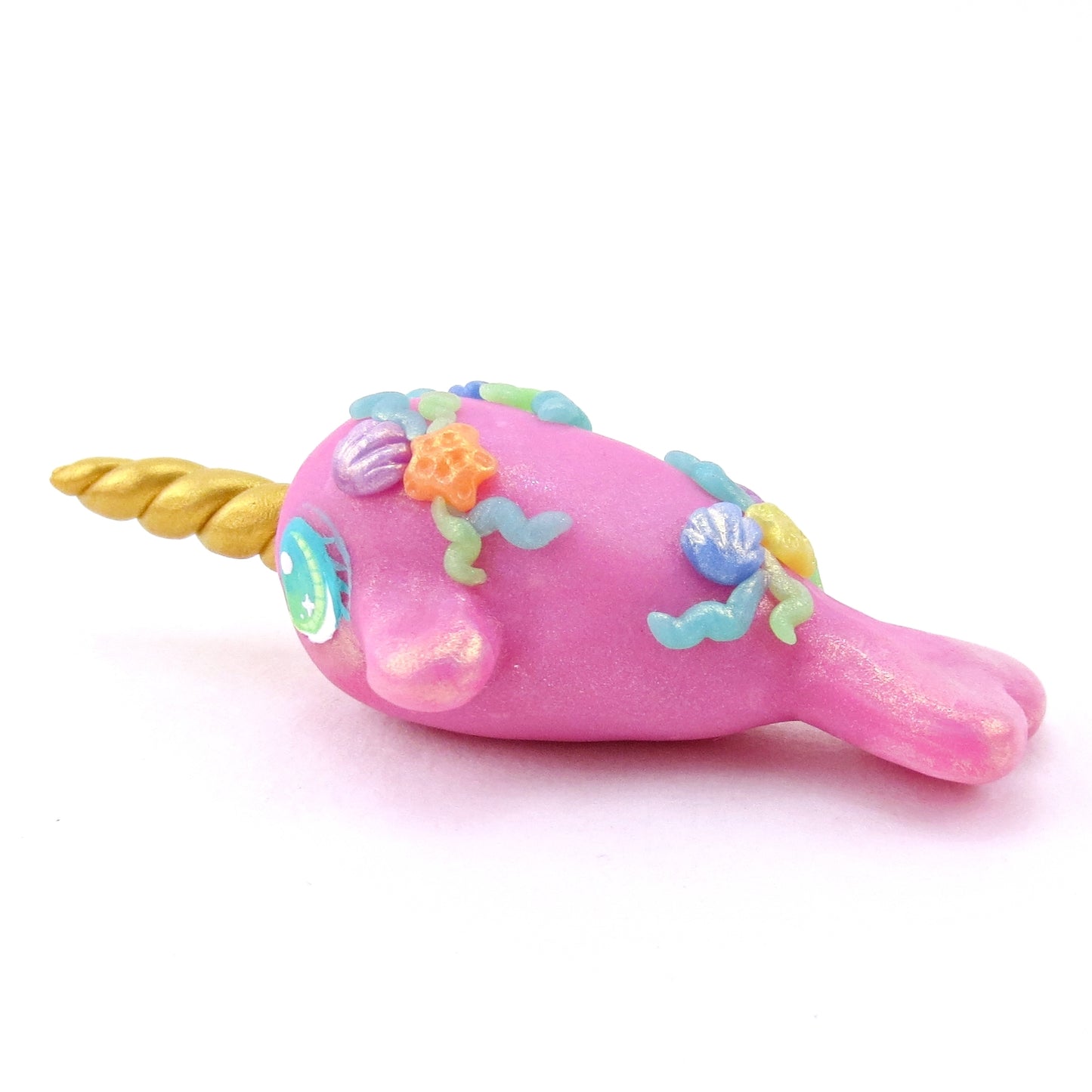 Seashell Pink/Purple Narwhal Figurine - Polymer Clay Ocean Collection