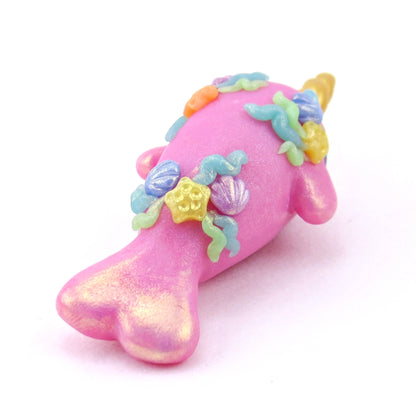 Seashell Pink/Purple Narwhal Figurine - Polymer Clay Ocean Collection