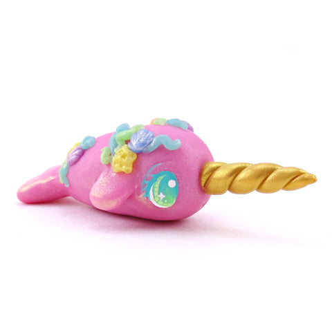 Seashell Pink/Purple Narwhal Figurine - Polymer Clay Ocean Collection