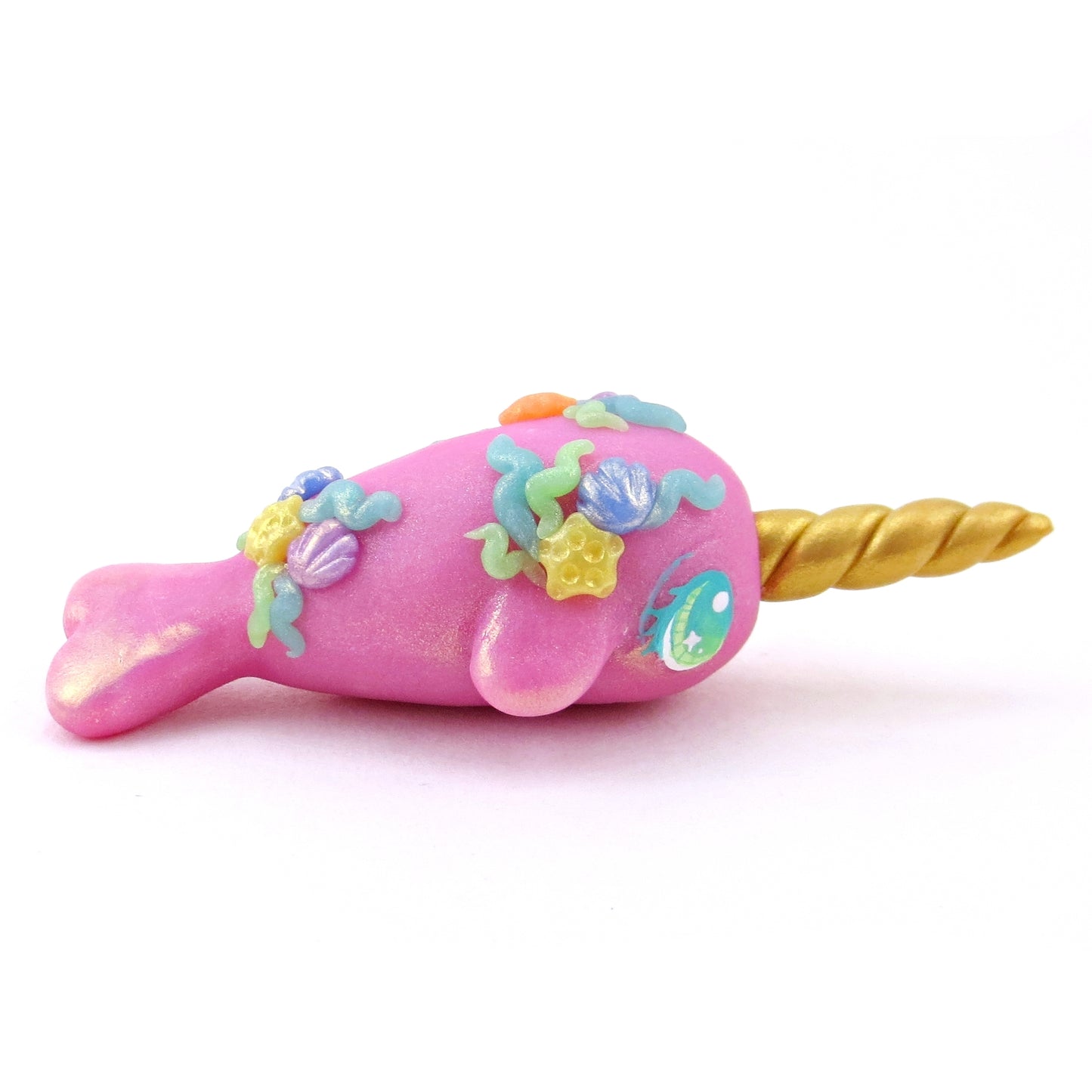 Seashell Pink/Purple Narwhal Figurine - Polymer Clay Ocean Collection