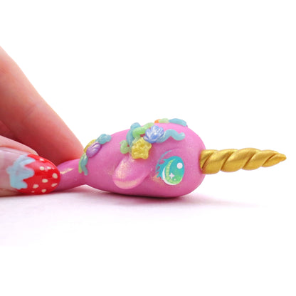 Seashell Pink/Purple Narwhal Figurine - Polymer Clay Ocean Collection