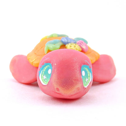 Seashell Pink/Orange/Blue Sea Turtle Figurine - Polymer Clay Ocean Collection