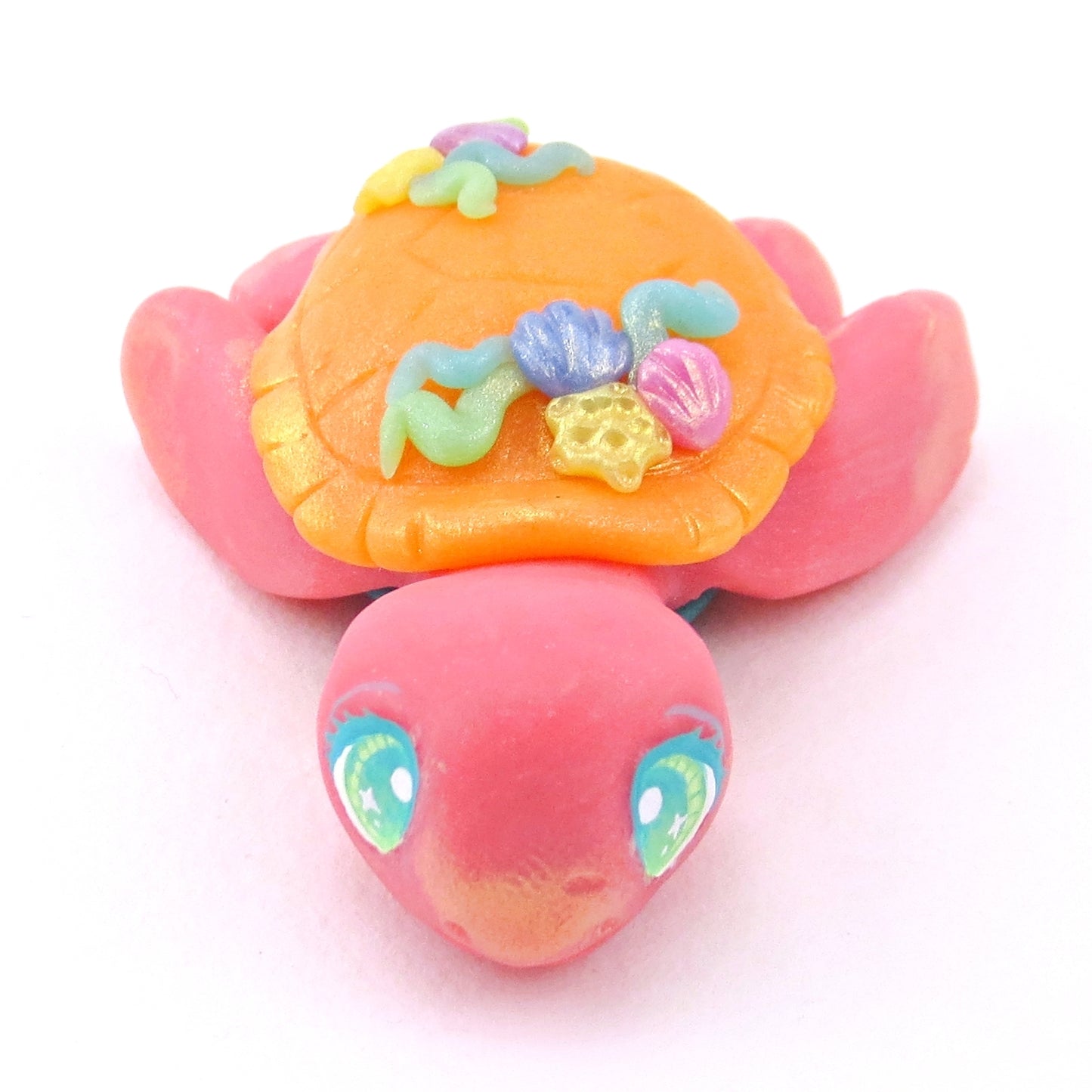 Seashell Pink/Orange/Blue Sea Turtle Figurine - Polymer Clay Ocean Collection