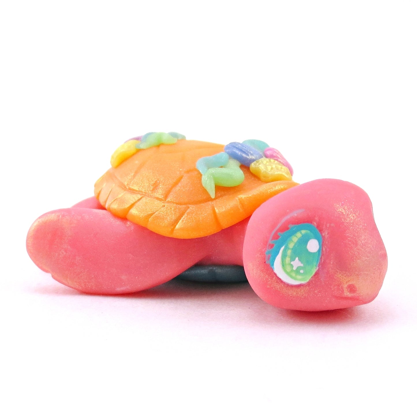 Seashell Pink/Orange/Blue Sea Turtle Figurine - Polymer Clay Ocean Collection