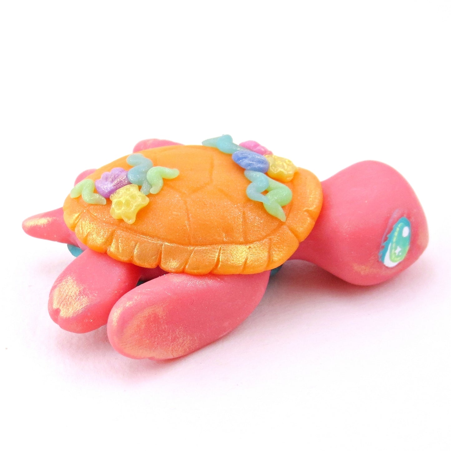 Seashell Pink/Orange/Blue Sea Turtle Figurine - Polymer Clay Ocean Collection