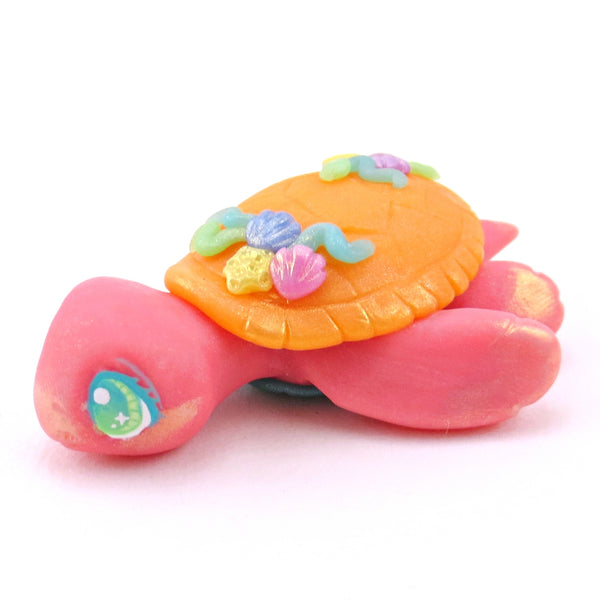 Seashell Pink/Orange/Blue Sea Turtle Figurine - Polymer Clay Ocean Collection