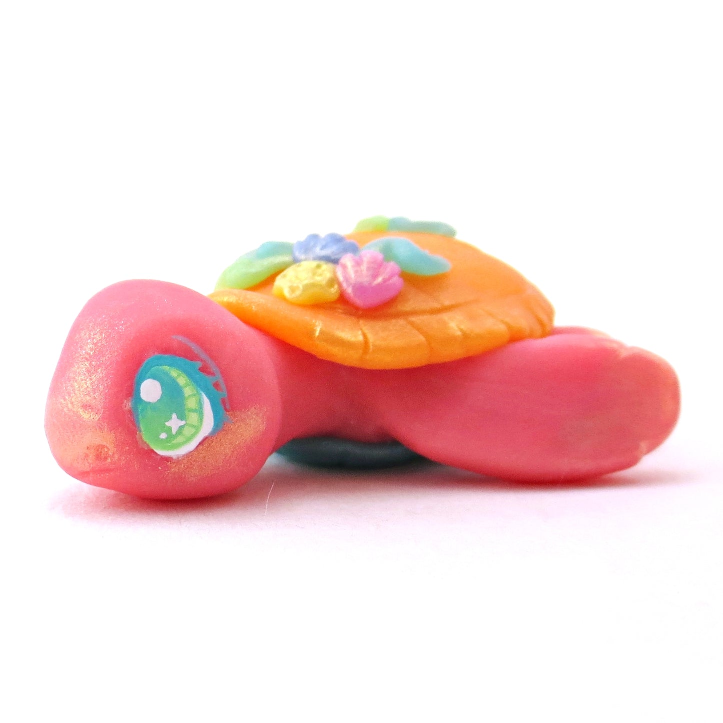 Seashell Pink/Orange/Blue Sea Turtle Figurine - Polymer Clay Ocean Collection