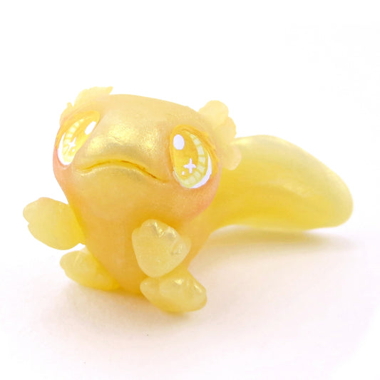 Waving Golden Axolotl Figurine - Polymer Clay Ocean Collection