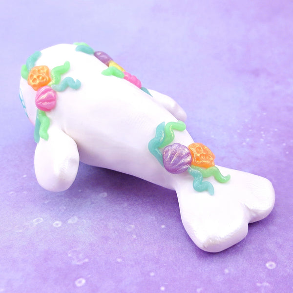 Seashell Beluga Whale with Blue/Green Eyes Figurine - Polymer Clay Ocean Collection