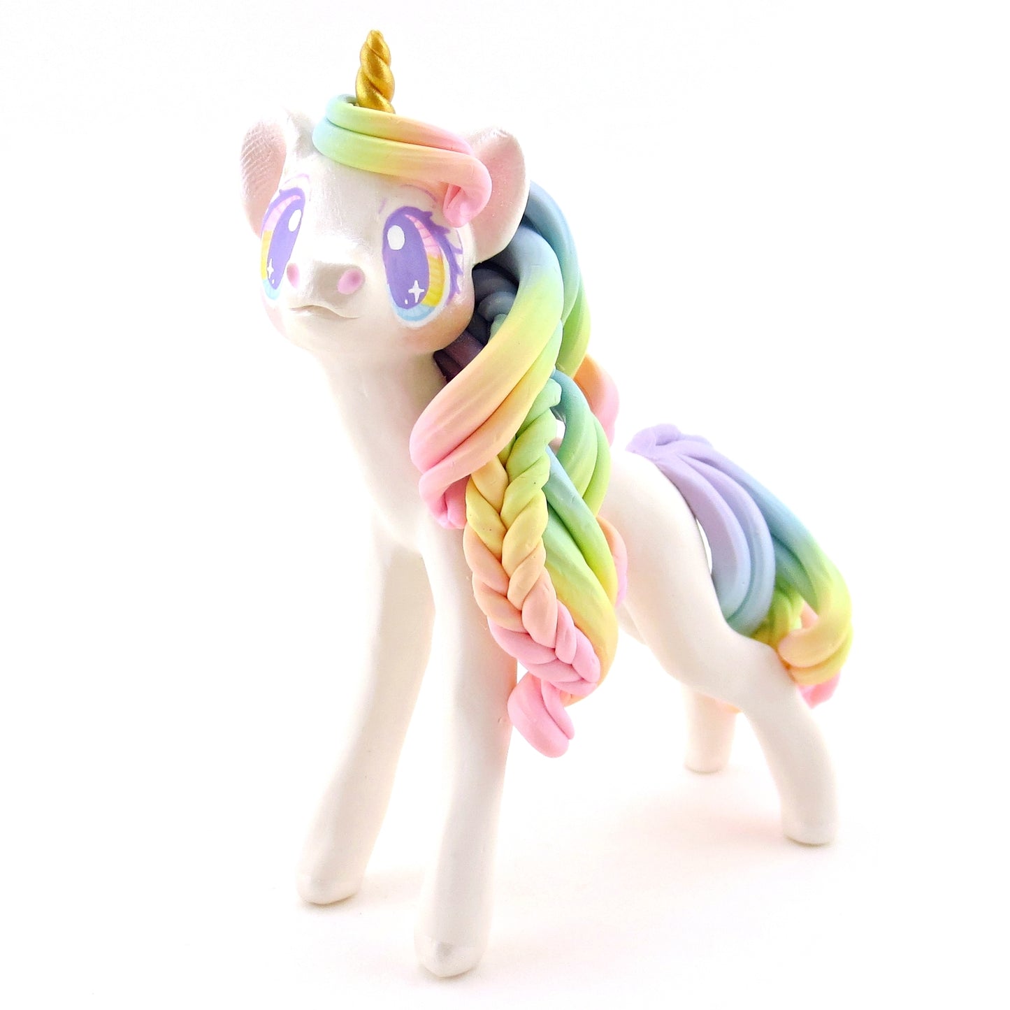 Rainbow Unicorn with Purple to Pink Hair Figurine - Polymer Clay Rainbow Animals