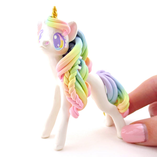 Rainbow Unicorn with Purple to Pink Hair Figurine - Polymer Clay Rainbow Animals