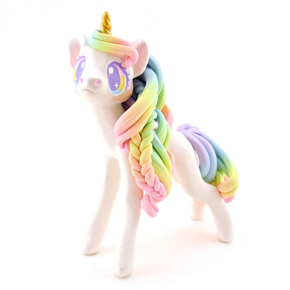 Rainbow Unicorn with Purple to Pink Hair Figurine - Polymer Clay Rainbow Animals