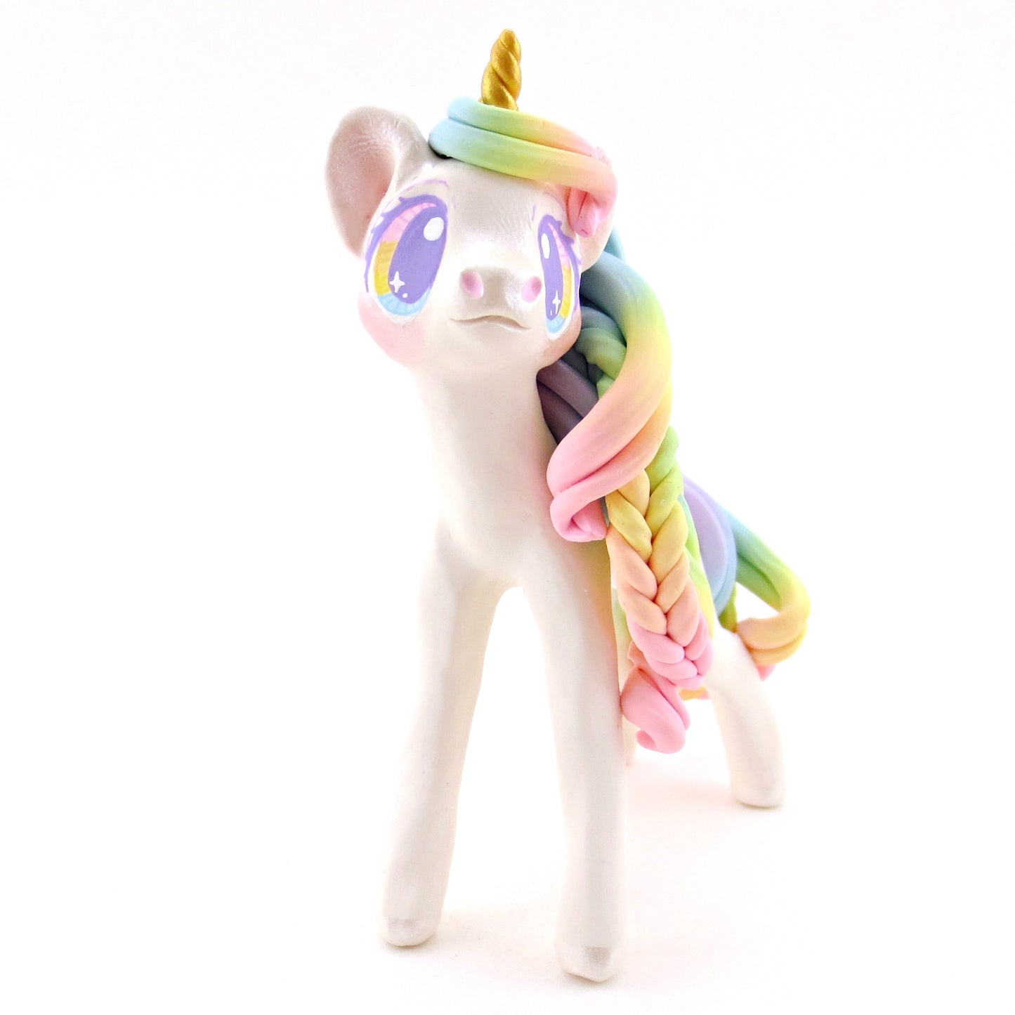 Rainbow Unicorn with Purple to Pink Hair Figurine - Polymer Clay Rainbow Animals