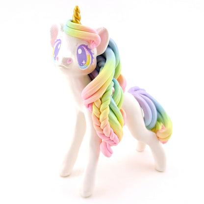 Rainbow Unicorn with Purple to Pink Hair Figurine - Polymer Clay Rainbow Animals