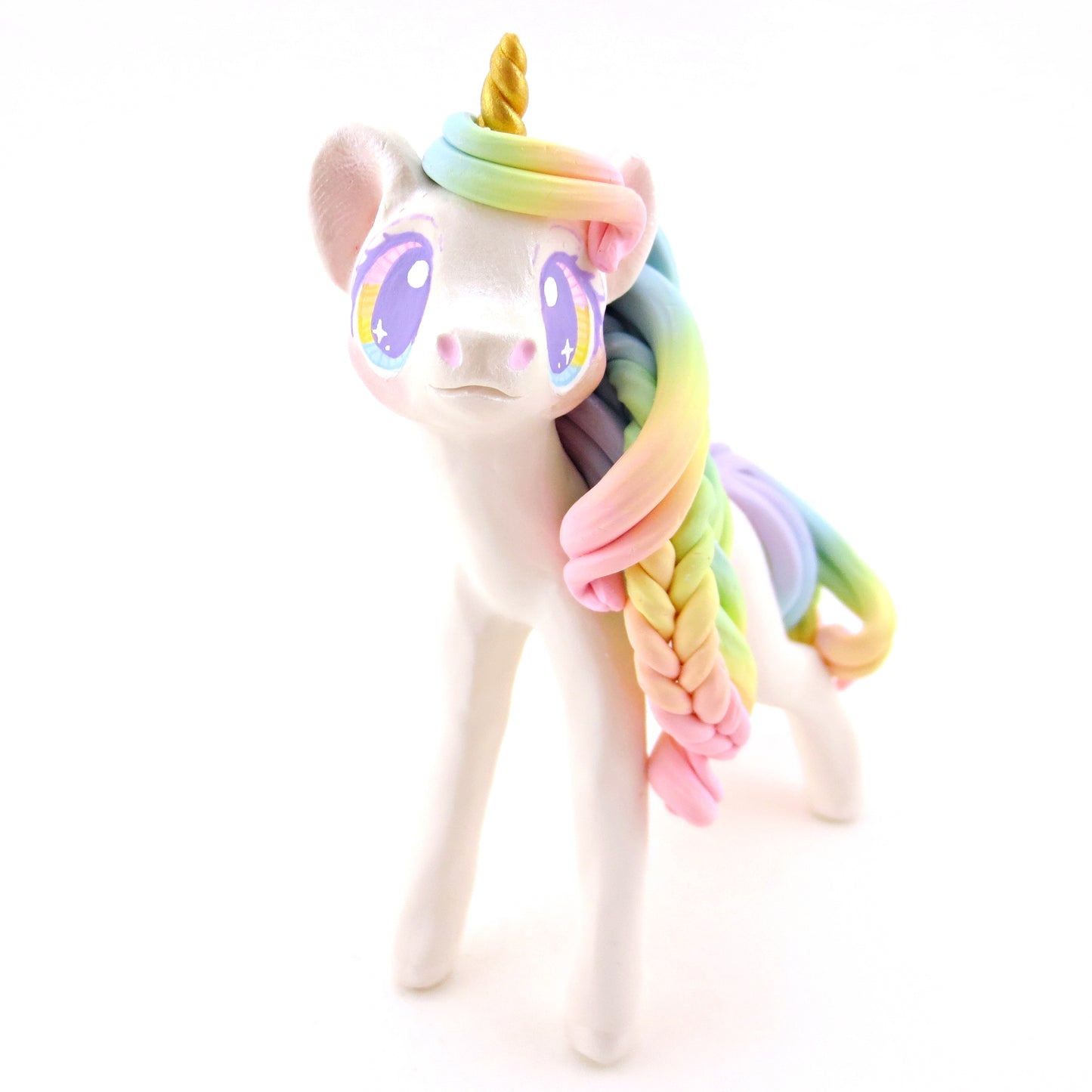 Rainbow Unicorn with Purple to Pink Hair Figurine - Polymer Clay Rainbow Animals