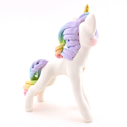 Rainbow Unicorn with Purple to Pink Hair Figurine - Polymer Clay Rainbow Animals